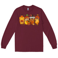 Burgundy Thanksgiving Coffee Cups Long Sleeve Tee - texasbilliewilder
