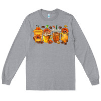 Heather Grey Thanksgiving Coffee Cups Long Sleeve Tee - texasbilliewilder