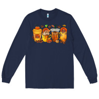 Navy Thanksgiving Coffee Cups Long Sleeve Tee - texasbilliewilder