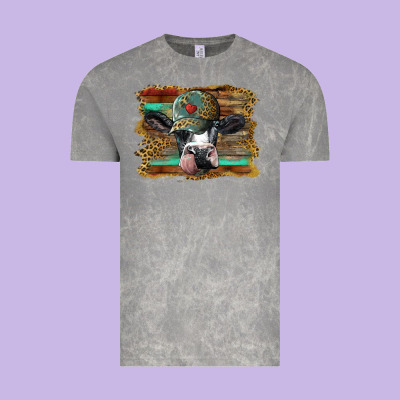 Holstein Cow With Cap And Leopard Background Vintage Tee Designed By Barkaloodesign