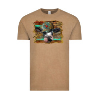 Vintage Coffee holstein cow with cap and leopard background Vintage Tee - BarkalooDesign