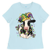 Baby Blue mardi gras cow Ladies Tee - MaliasSmallBusiness