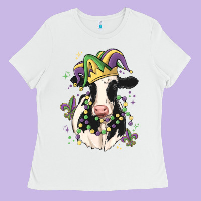 Mardi Gras Cow Ladies Tee Designed By Maliassmallbusiness