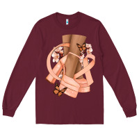 Burgundy Cancer diva peach ribbon Long Sleeve Tee - NancyCooperArtShop