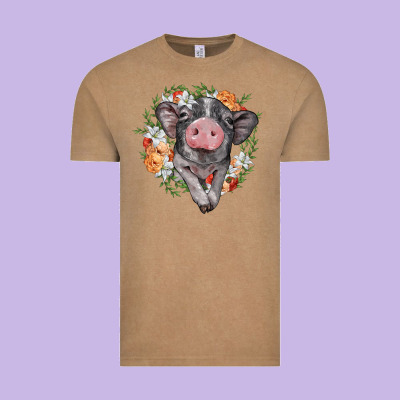 Baby Pig Floral Wreath Vintage Tee Designed By Barkaloodesign