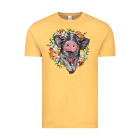Vintage Mustard baby pig floral wreath Vintage Tee - BarkalooDesign