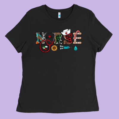 Christmas Nurse Ladies Tee Designed By Ranaportraitstore