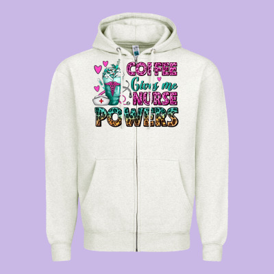 Coffee Gives Me Nurse Powers Zipper Hoodie Designed By Fadigitalartstudio