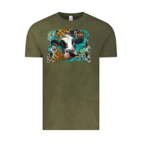 Vintage Olive holstein cow leopard and western background Vintage Tee - BarkalooDesign