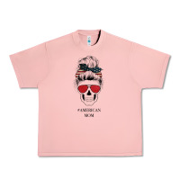 Salmon Glitter American Flag Patterned American Mom Skull Urban Heavy Tee - Bettercallsaul