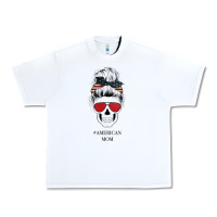 Glitter American Flag Patterned American Mom Skull Urban Heavy Tee | Teevron