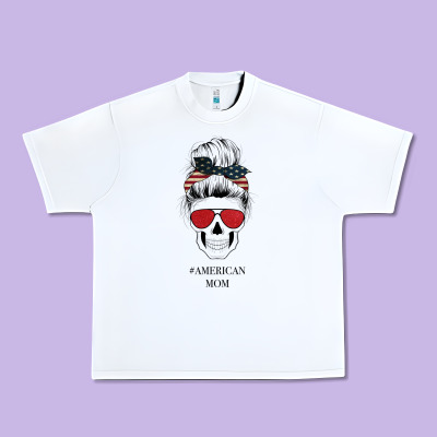 Glitter American Flag Patterned American Mom Skull Urban Heavy Tee Designed By Bettercallsaul