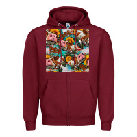 Burgundy cow with aztec and sunflowers seamless pattern Zipper Hoodie - FaDigitalArtStudio