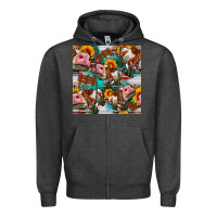 Charcoal Heather cow with aztec and sunflowers seamless pattern Zipper Hoodie - FaDigitalArtStudio