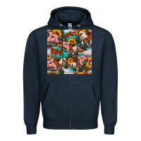 Navy cow with aztec and sunflowers seamless pattern Zipper Hoodie - FaDigitalArtStudio
