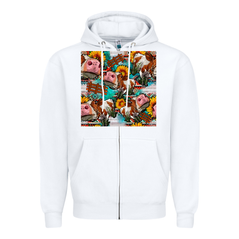 Cow With Aztec And Sunflowers Seamless Pattern Zipper Hoodie by FaDigitalArtStudio | Teevron
