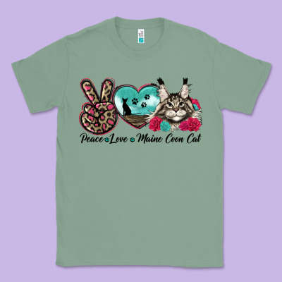 Peace Love Maine Coon Cat Classic Tee Designed By Lillyallendesigns