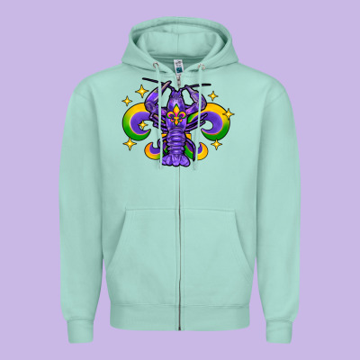 Mardi Gras Crawfish Zipper Hoodie Designed By Fadigitalartstudio