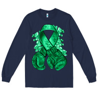Navy Emerald green ribbon Liver Cancer boxing gloves Long Sleeve Tee - NancyCooperArtShop