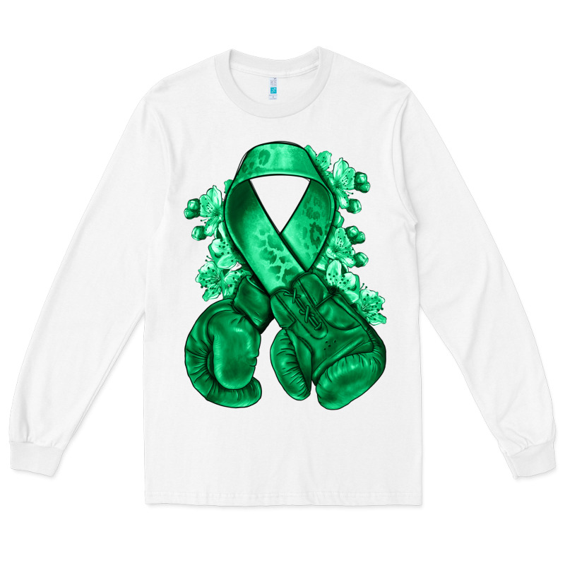 Emerald Green Ribbon Liver Cancer Boxing Gloves Long Sleeve Tee by NancyCooperArtShop | Teevron