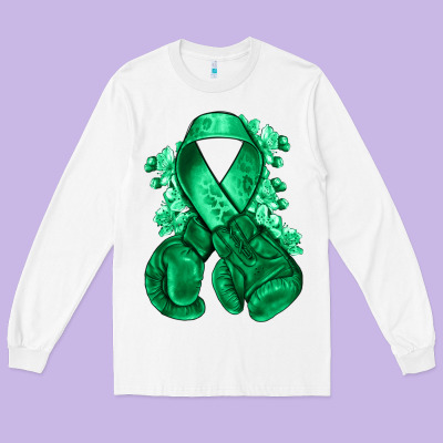 Emerald Green Ribbon Liver Cancer Boxing Gloves Long Sleeve Tee Designed By Nancycooperartshop