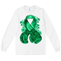White Emerald green ribbon Liver Cancer boxing gloves Long Sleeve Tee - NancyCooperArtShop