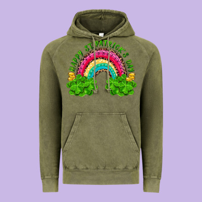Happy St Patricks Day Rainbow And Shamrock Vintage Hoodie Designed By Ranaportraitstore