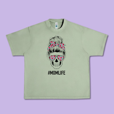 Pink Flower On Cyan Background Mom Skull Urban Heavy Tee Designed By Bettercallsaul