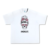 White Pink Flower on Cyan Background Mom Skull Urban Heavy Tee - Bettercallsaul