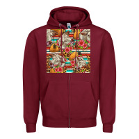 Burgundy western cow with hay and flowers seamless pattern Zipper Hoodie - FaDigitalArtStudio