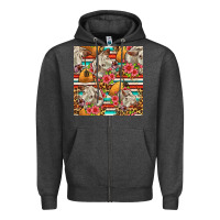 Charcoal Heather western cow with hay and flowers seamless pattern Zipper Hoodie - FaDigitalArtStudio