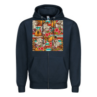 Navy western cow with hay and flowers seamless pattern Zipper Hoodie - FaDigitalArtStudio