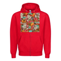 Red western cow with hay and flowers seamless pattern Zipper Hoodie - FaDigitalArtStudio