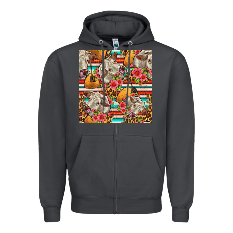 Western Cow With Hay And Flowers Seamless Pattern Zipper Hoodie by FaDigitalArtStudio | Teevron
