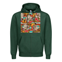 Sports Green western cow with hay and flowers seamless pattern Zipper Hoodie - FaDigitalArtStudio