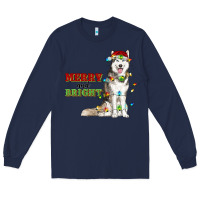 Navy Merry And Bright Husky Long Sleeve Tee - RanaPortraitStore