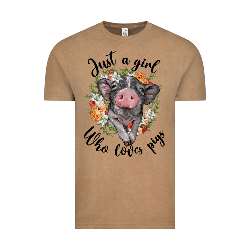 Just A Girl Who Loves Pigs Floral Wreath Vintage Tee by BarkalooDesign | Teevron