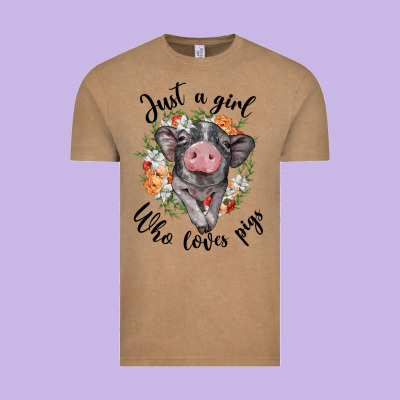 Just A Girl Who Loves Pigs Floral Wreath Vintage Tee Designed By Barkaloodesign