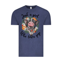 Vintage Denim just a girl who loves pigs floral wreath Vintage Tee - BarkalooDesign