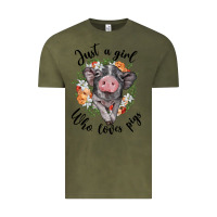 Vintage Olive just a girl who loves pigs floral wreath Vintage Tee - BarkalooDesign