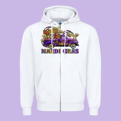 Mardi Gras Skull Truck Zipper Hoodie Designed By Fadigitalartstudio
