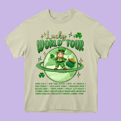Lucky World Tour St. Patrick's Day Heavy Core Tee Designed By Maliassmallbusiness