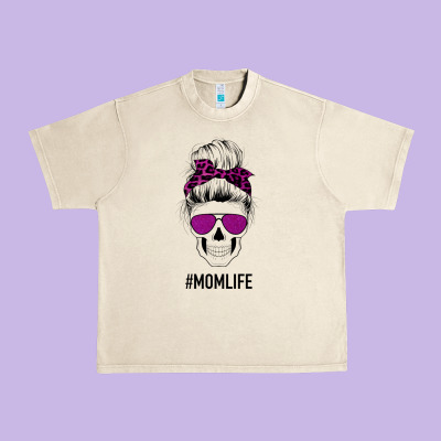 Purple Glitter, Leopard Patterned Mom Skull Urban Heavy Tee Designed By Bettercallsaul