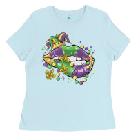 Baby Blue mardi gras lips Ladies Tee - MaliasSmallBusiness