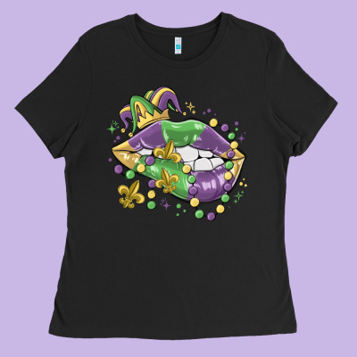 Mardi Gras Lips Ladies Tee Designed By Maliassmallbusiness