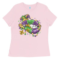 Bubblegum Pink mardi gras lips Ladies Tee - MaliasSmallBusiness