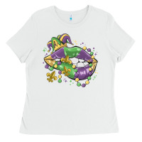 White mardi gras lips Ladies Tee - MaliasSmallBusiness