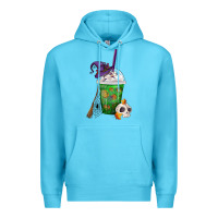 Ocean Blue Halloween Spooky Pumpkins Frappe Premium Hoodie - FaDigitalArtStudio