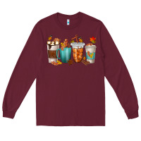 Burgundy Thankful Coffee Cups Long Sleeve Tee - texasbilliewilder