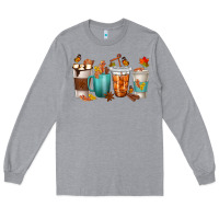 Heather Grey Thankful Coffee Cups Long Sleeve Tee - texasbilliewilder